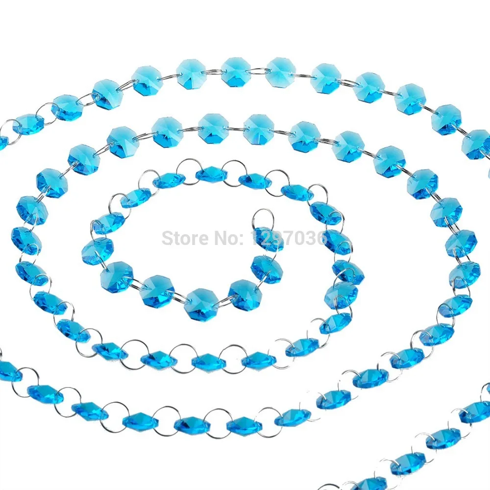 6.8Feet /lot Blue Glass Crystal 14mm Octagon Chain Lighting Chandelier Parts Garland Chakra Spectra PrismsGarland Strand | Дом и сад