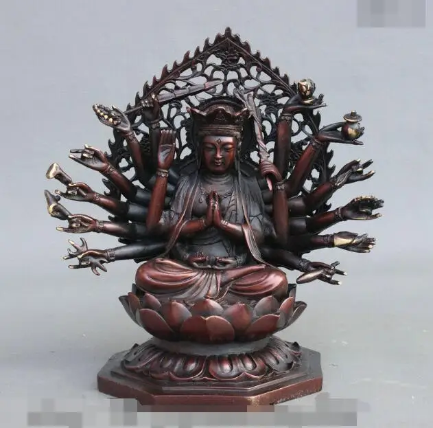 S03814 10 &quotТибетский буддизм Чистая Бронза 18 рук Маха кунди мать Будда богиня