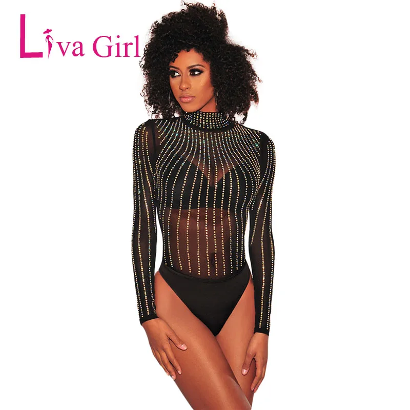 LIVA GIRL Black Iridescent Rhinestone Mesh Long Sleeve Bodysuit Women 2019 Sheer Mock Neck Sexy Bodycon Jumpsuits Club Body Tops
LIVA GIRL Black Iridescent Rhinestone Mesh Long Sleeve Bodysuit Women 2019 Sheer Mock Neck Sexy Bodycon Jumpsuits Club Body Tops