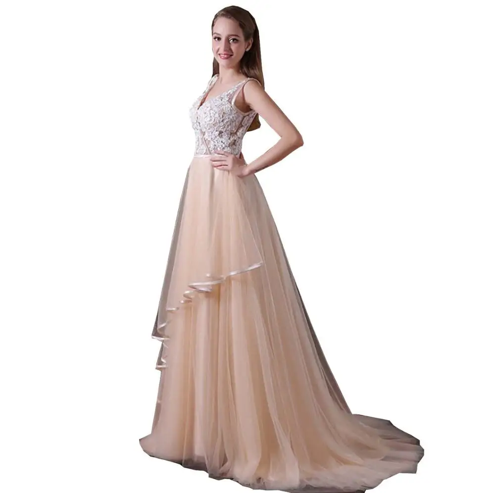 ANTI Champagne Tulle Long Evening Dress 2019 for Women Applique Sexy vestidos de fiesta V Neck Open Back Backless robe de soiree
ANTI Champagne Tulle Long Evening Dress 2019 for Women Applique Sexy vestidos de fiesta V Neck Open Back Backless robe de soiree