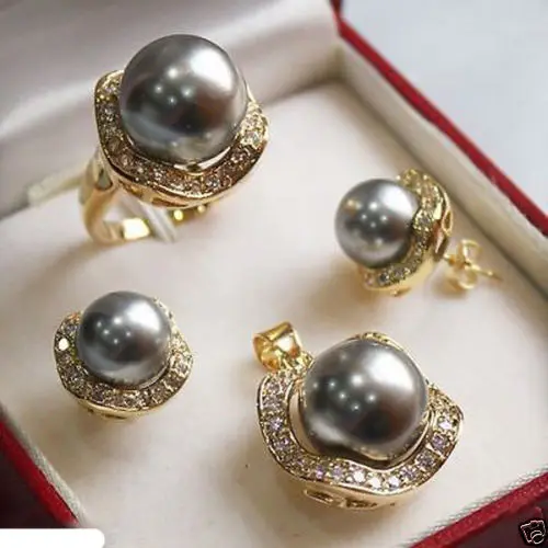 Women's Wedding shipping>>>>>>Set 10mm &14mm gray South sea Shell Pearl Earrings Necklace Ring size 7 8 9 -jewelry
Women's Wedding shipping>>>>>>Set 10mm &14mm gray South sea Shell Pearl Earrings Necklace Ring size 7 8 9 -jewelry