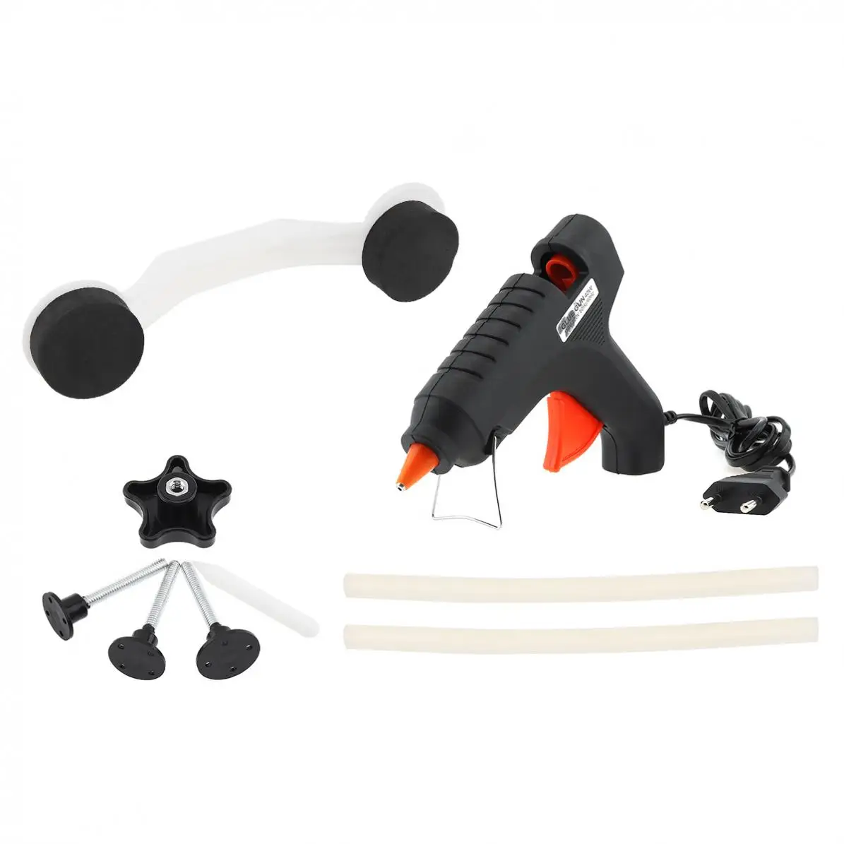 9 Pcs 220V Durable Bridge-type Car Door Body Pulling Paintless Reparation Device Removal Tool Kit with Glue Gun and Rubber Strip
9 Pcs 220V Durable Bridge-type Car Door Body Pulling Paintless Reparation Device Removal Tool Kit with Glue Gun and Rubber Strip
