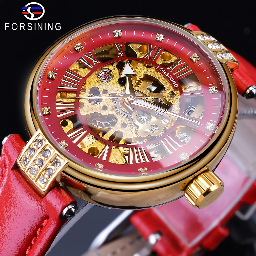 Forsining 2019 Golden Skeleton Diamond Design Red Genuine Leather Band Waterproof Lady Mechanical Watches Top Brand Luxury Clock
Forsining 2019 Golden Skeleton Diamond Design Red Genuine Leather Band Waterproof Lady Mechanical Watches Top Brand Luxury Clock