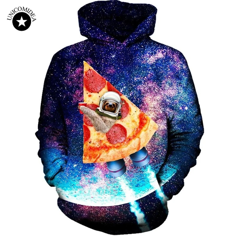 Мужская толстовка с капюшоном Pizza Sloth Galaxy объемный пуловер принтом в виде