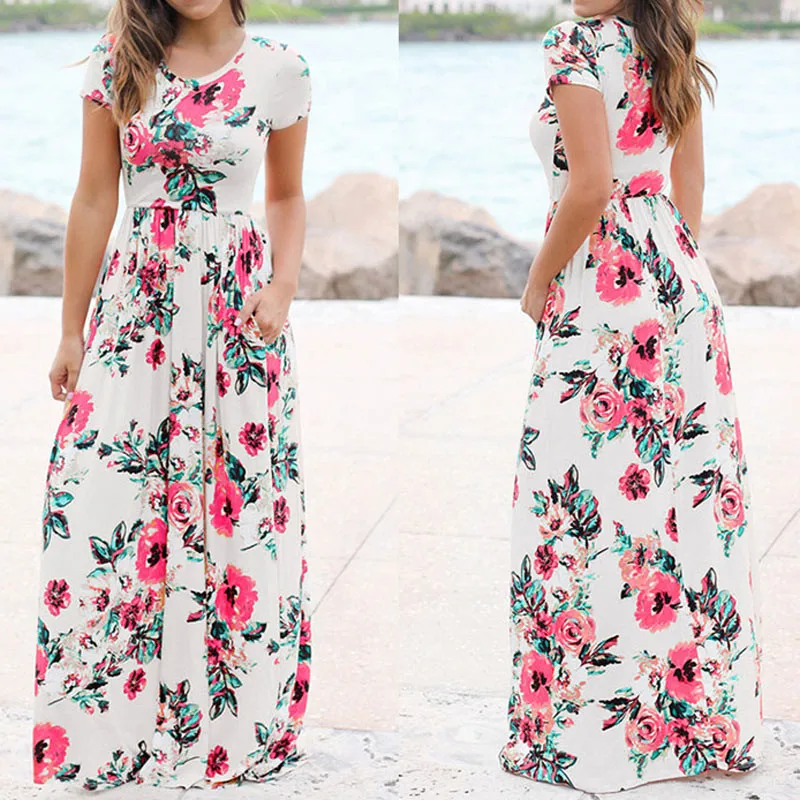 Винтажное длинное платье с цветочным принтом женские летние элегантные