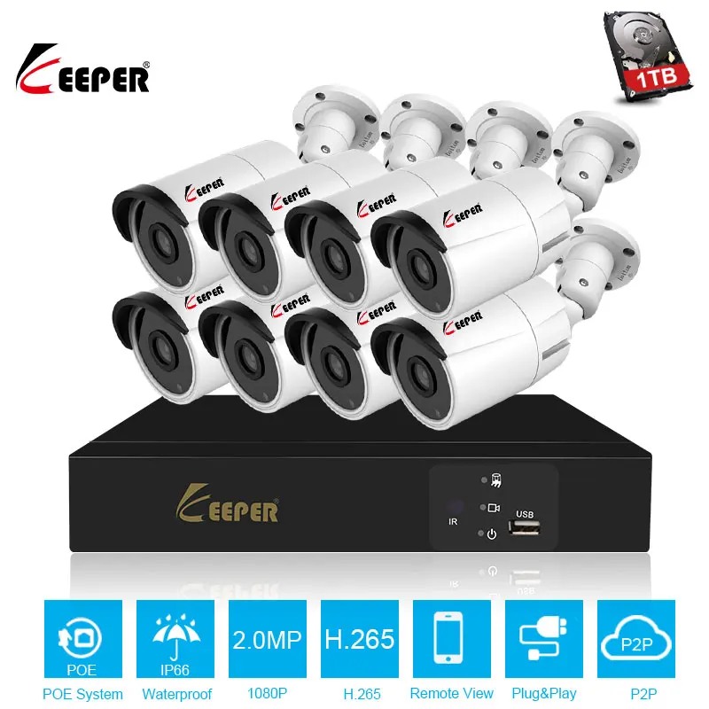 Камера видеонаблюдения Keeper H.265 8 каналов POE NVR 2 МП 1080P|Система наблюдения| |
