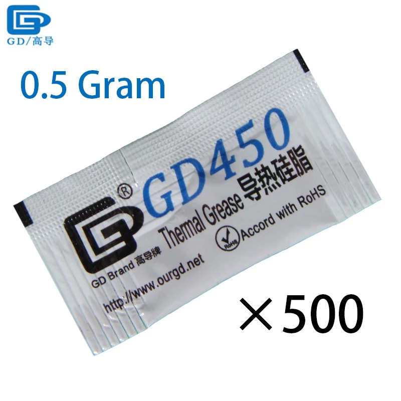 GD450 Thermal Grease Paste Silicone Plaster Heat Sink Compound 500 Pieces Net Weight 0.5 Gram Golden For LED CPU Cooler MB05
GD450 Thermal Grease Paste Silicone Plaster Heat Sink Compound 500 Pieces Net Weight 0.5 Gram Golden For LED CPU Cooler MB05