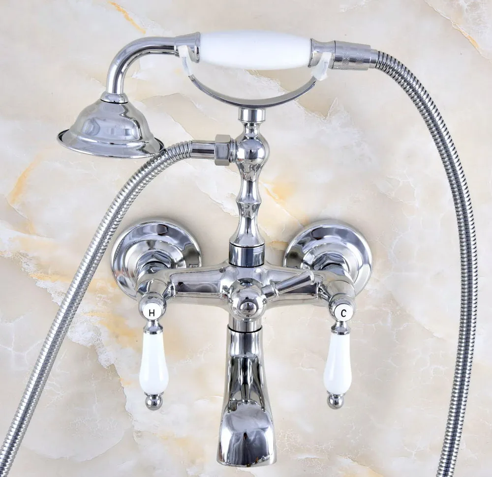 Polished Chrome Brass Double Ceramic Handles Wall Mounted Claw Foot Bathroom Tub Faucet Mixer Tap With Handshower mtf874
Polished Chrome Brass Double Ceramic Handles Wall Mounted Claw Foot Bathroom Tub Faucet Mixer Tap With Handshower mtf874