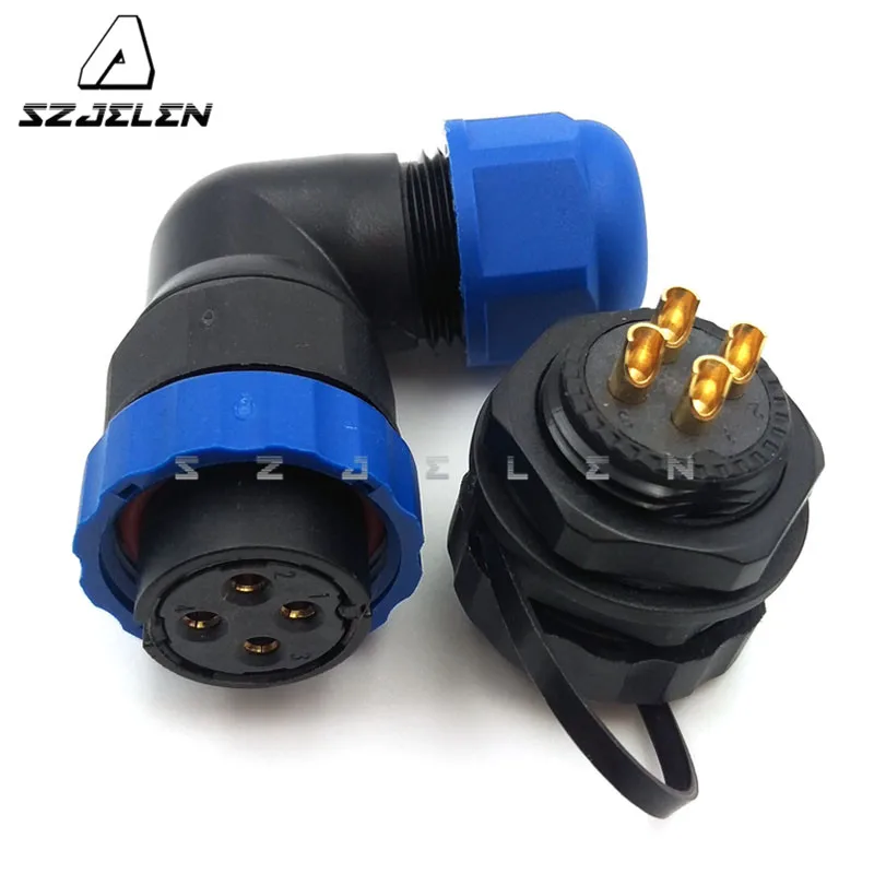 

SD20TP-ZM , 90 Degree Elbow Waterproof Connector 4pin ,IP67, Current Rating 25A, 4pin Plug Female And Socket Male