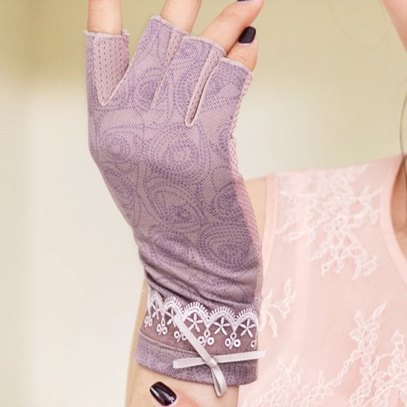 Realbywomens fingerlessgloves лето солнцезащитный крем Guantes Винтаж варежки Шнуровка с бантиком