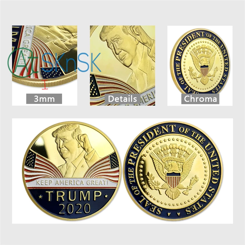 

Trump 2020 Presidential Challenge Coin Reelection Slogan KEEP AMERICA GREAT ! Gold Plated Commemorative Coins Drop Shipping