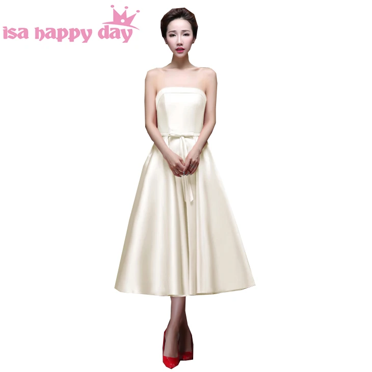 black bow strapless sleeveless champagne red bridesmaid satin formal tea length dress for teens young girls dresses H2905
black bow strapless sleeveless champagne red bridesmaid satin formal tea length dress for teens young girls dresses H2905