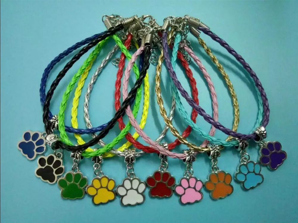10 Colors Bracelet Jewelry Tibetan silver Enamel cat / dog paw Charm Pendant Blending Braided Rope Bracelet DIY Jewelry Q300
10 Colors Bracelet Jewelry Tibetan silver Enamel cat / dog paw Charm Pendant Blending Braided Rope Bracelet DIY Jewelry Q300
