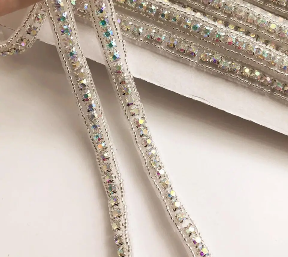 1 Yard Sew-on/Self-Adhesive/Hot fix AB Rhinestones Lace Flatback Ribbon Chain Trim For Belt Wedding Dress Shoes Sewing Craft Diy | Дом и сад