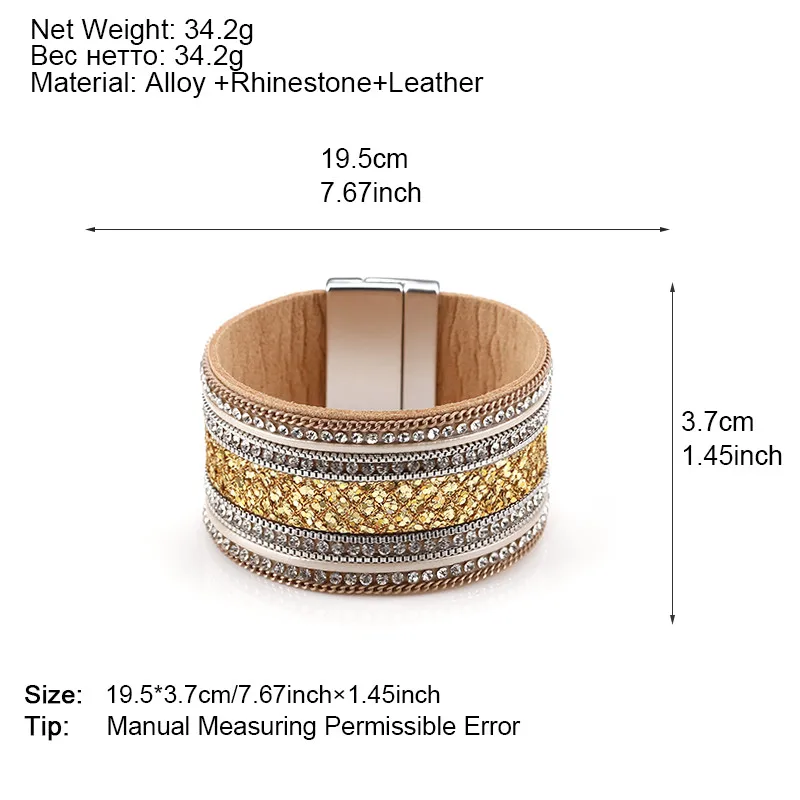 ALLYES Women Leather Bracelet Femme Cystal Sequins Paved Bohemian Wide Cuff Bracelets & Bangles Female Jewelry
ALLYES Women Leather Bracelet Femme Cystal Sequins Paved Bohemian Wide Cuff Bracelets & Bangles Female Jewelry