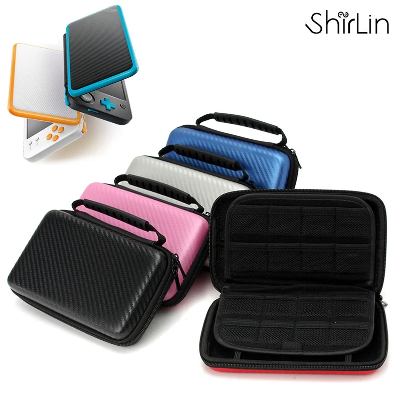 Жесткий чехол из ЭВА с ручкой для Nintendo New 2DS LL/XL углеродного волокна игровой