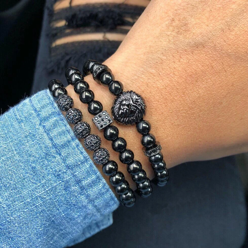 New Fashion Men Bracelets Set Charm Luxury Pave CZ Ball & black lion head 6mm beads bracelet Jewelry Male pulseras para hombre
New Fashion Men Bracelets Set Charm Luxury Pave CZ Ball & black lion head 6mm beads bracelet Jewelry Male pulseras para hombre