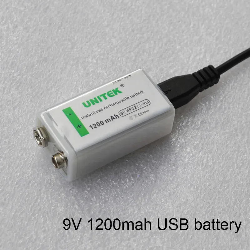 UNITEK USB 9V перезаряжаемая батарея 1200mAh литий-ионный элемент для беспроводного