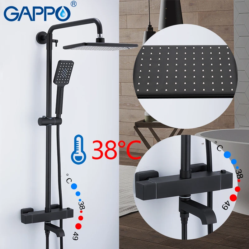 

GAPPO shower system black bathroom shower set bath mixers waterfall thermostatic shower mixer tap wall mounted bathtub faucet