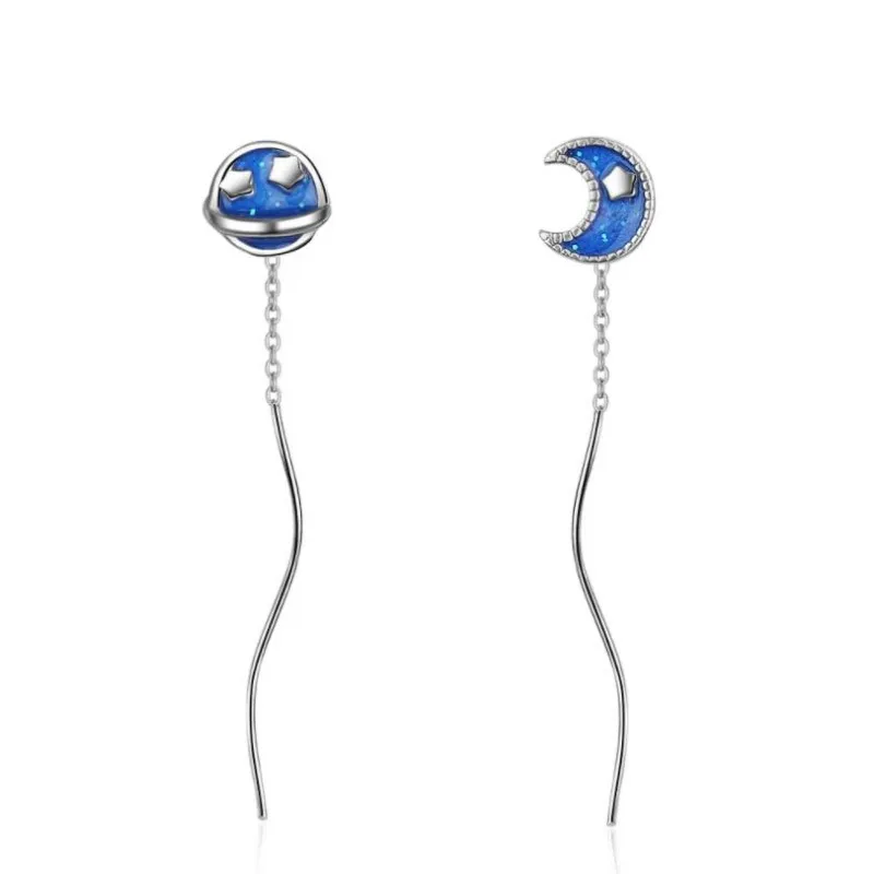 New Fashion Long Tassel Blue Planet Silver Plated Jewelry Asymmetry Moon And Star Drop Glaze Dangle Earrings XZE209
New Fashion Long Tassel Blue Planet Silver Plated Jewelry Asymmetry Moon And Star Drop Glaze Dangle Earrings XZE209