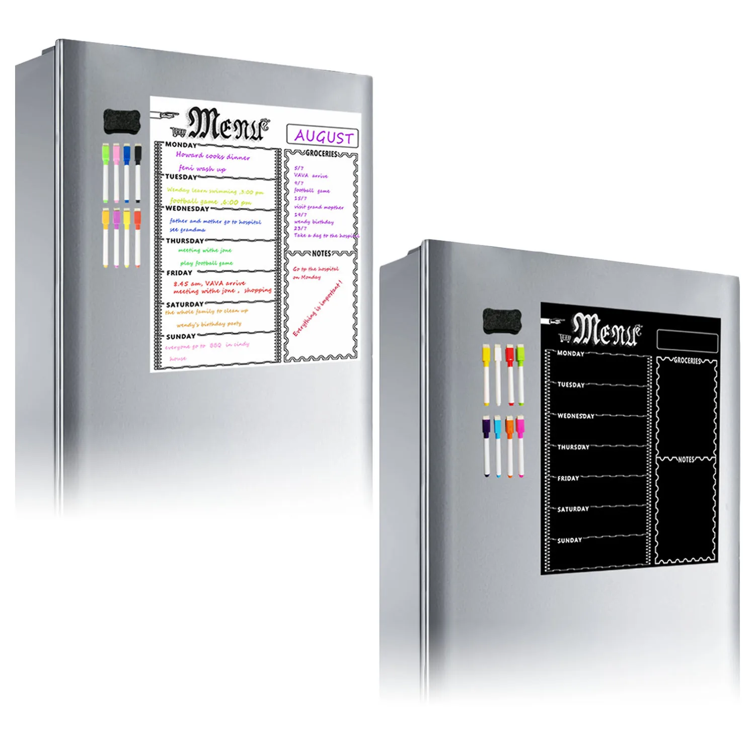 Magnetic Menu Board Fridge Sticker with 8 Color Chalk Markers Home Kitchen Chalk Board Weekly Planner Board Refrigerator Sticker
Magnetic Menu Board Fridge Sticker with 8 Color Chalk Markers Home Kitchen Chalk Board Weekly Planner Board Refrigerator Sticker