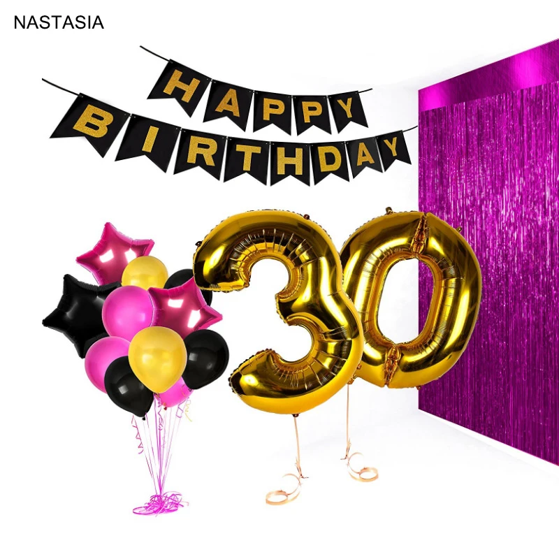 30th Birthday decoration happy Bday flag party set b day celebration supplies Aluminum Balloon Latex Balloon
30th Birthday decoration happy Bday flag party set b day celebration supplies Aluminum Balloon Latex Balloon