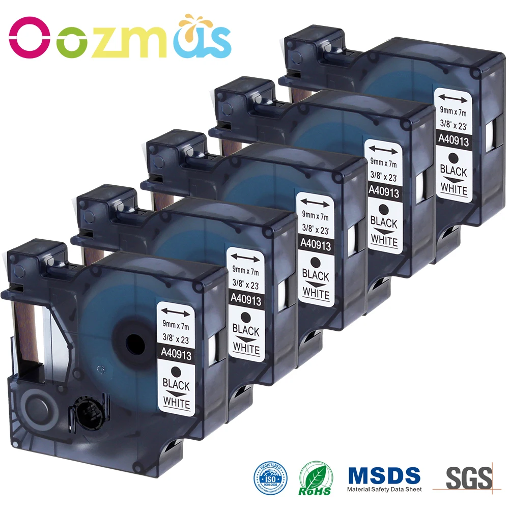 Oozmas 5 шт. этикетки совместимые с Dymo черно белые для DYMO 9 мм 40913 D1 ленты принтеров|tape