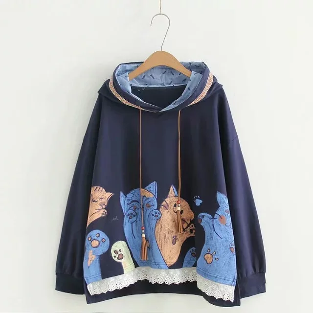 Japanese Mori Girl Vintage Retro Boho Embroidery Kitten Print Knitted Cotton Harajuku Hoodies Women Autumn Sweatshirts Pullovers
Japanese Mori Girl Vintage Retro Boho Embroidery Kitten Print Knitted Cotton Harajuku Hoodies Women Autumn Sweatshirts Pullovers