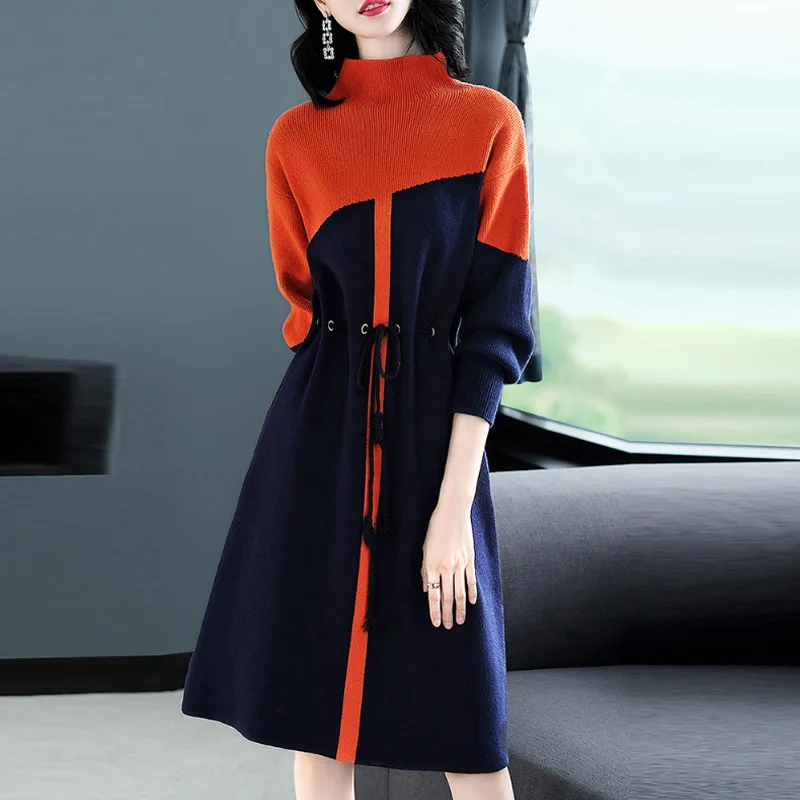 Loose Casual Dress Winter Woman Sweater Knitting Pullovers Turtleneck Lace Up Knit Dress Autumns Woman Knitwear Dress DD1823
Loose Casual Dress Winter Woman Sweater Knitting Pullovers Turtleneck Lace Up Knit Dress Autumns Woman Knitwear Dress DD1823