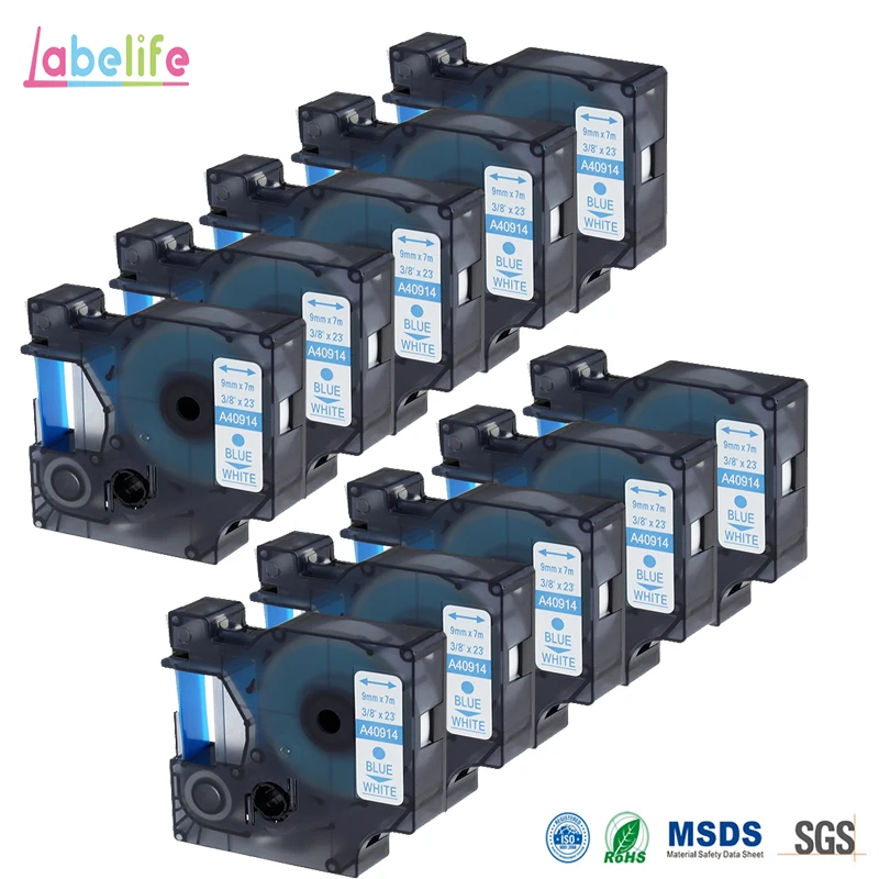 Labelife 10 Pack 9mm 40914 Blue on White Compatible DYMO D1 Label Tapes Replacement for DYMO LabelManager and LabelPoint Systems
Labelife 10 Pack 9mm 40914 Blue on White Compatible DYMO D1 Label Tapes Replacement for DYMO LabelManager and LabelPoint Systems