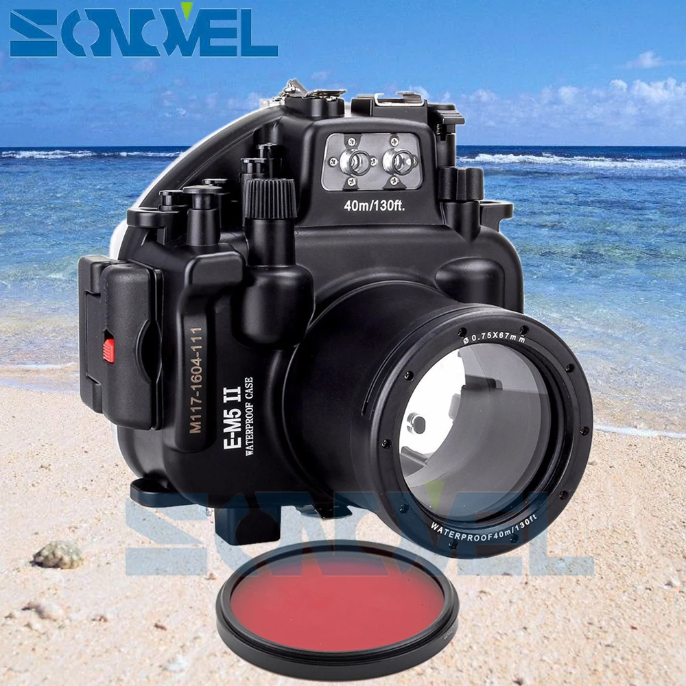 

Meikon 40m 130ft Waterproof Underwater Diving Case Camera Housing Case For Olympus E-M5 II EM5 II 12-50mm lens + 67mm Red Filter