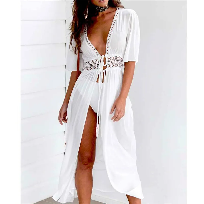 2019 Boho Women's Bikini Cover Up Swimwear Ladies Solid Half Sleeve V-Neck Lace-up Long Dress Bathing Suit Cover-Ups
2019 Boho Women's Bikini Cover Up Swimwear Ladies Solid Half Sleeve V-Neck Lace-up Long Dress Bathing Suit Cover-Ups