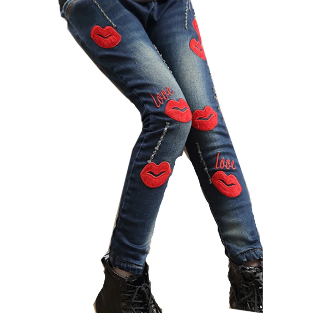 Детские джинсовые штаны рваные джинсы для девочек леггинсы с рисунком маленьких
