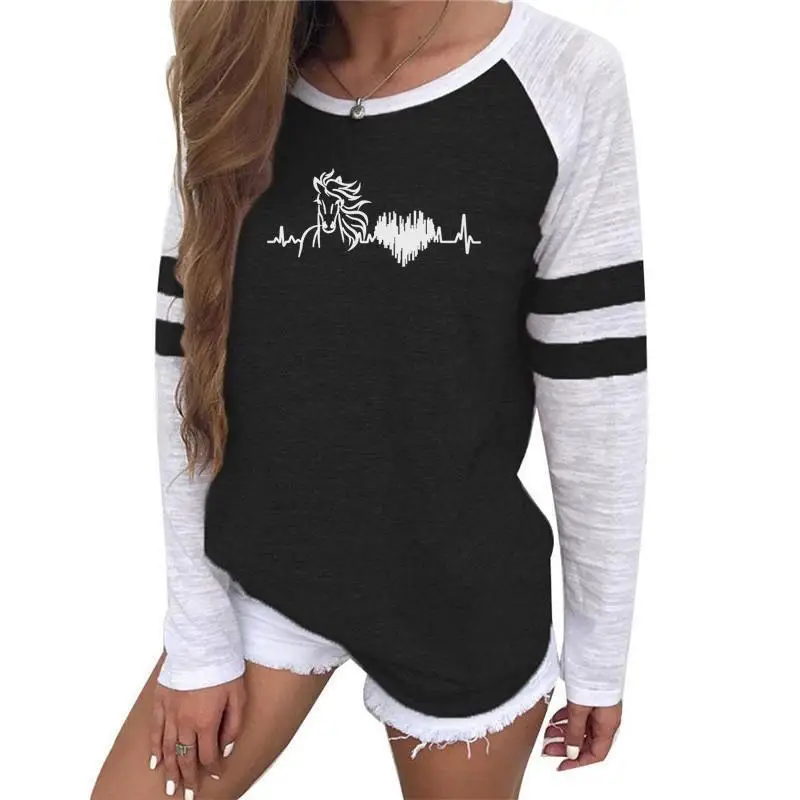 2022 Summer Autumn Horse Animals Printed Women T Shirt Fashion Round Neck Tricolor Stripe Woman Clothing Tops Long Sleeve Tshirt
2022 Summer Autumn Horse Animals Printed Women T Shirt Fashion Round Neck Tricolor Stripe Woman Clothing Tops Long Sleeve Tshirt
