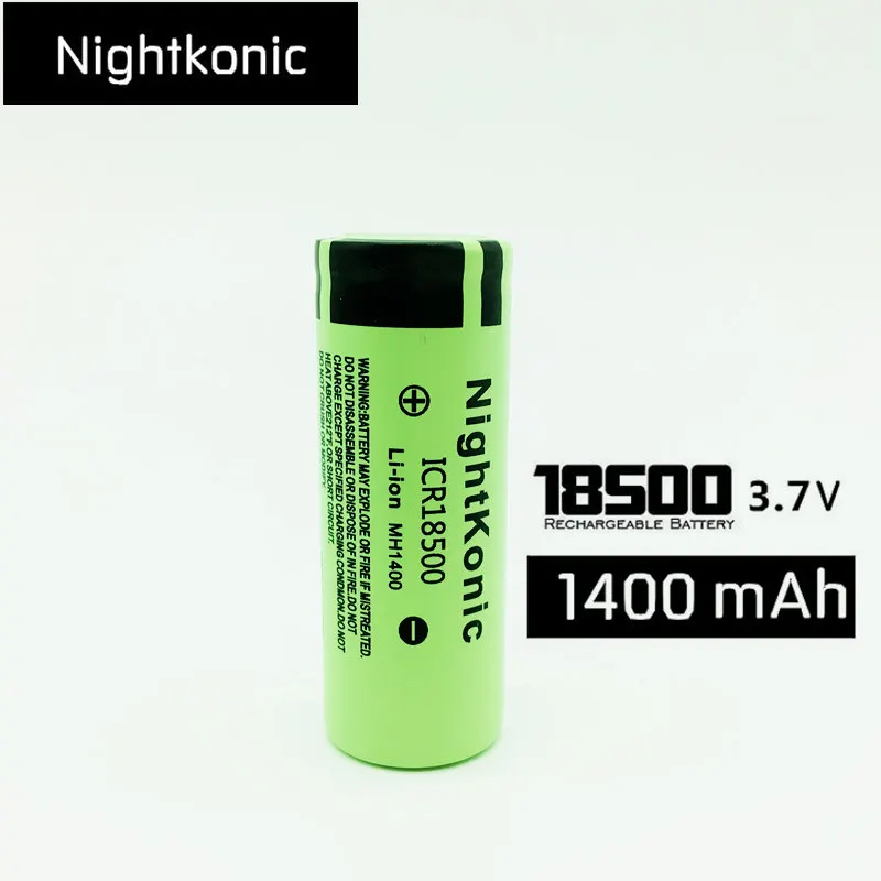 NIGHTKONIC ICR 18500 аккумулятор 3 7 V 1400mAh литий ионный Зеленый|Перезаряжаемые батареи| |