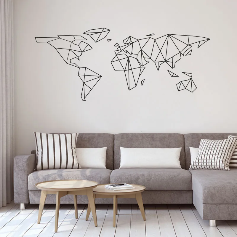 

Geometric World Map Vinyl Wall Decals Classroom Science Art Sticker Home Decor Bedroom Removable Wall Stickers Office S127