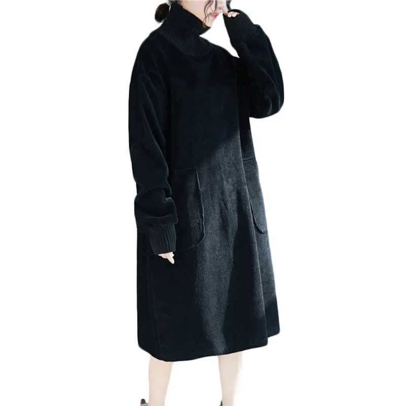 Plus size Women Corduroy dress Autumn Winter New Literary Retro High collar dresses Women's Korean Loose Hedging Bottom dresses 
Plus size Women Corduroy dress Autumn Winter New Literary Retro High collar dresses Women's Korean Loose Hedging Bottom dresses