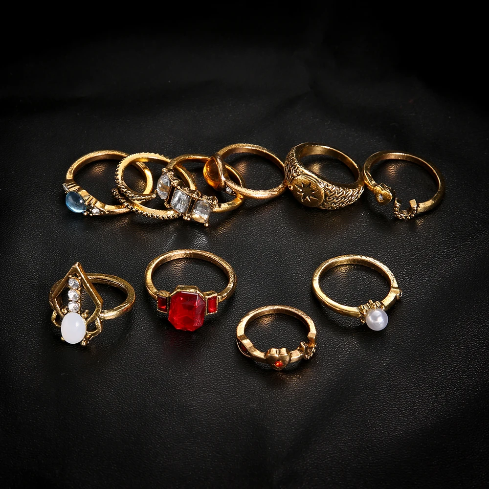 Fashion Classic Crystal Gold Color Rings Set Small Moon Star Vintage Geometric Hollow Out Finger Ring Set Women Jewelry 10 Pcs
Fashion Classic Crystal Gold Color Rings Set Small Moon Star Vintage Geometric Hollow Out Finger Ring Set Women Jewelry 10 Pcs