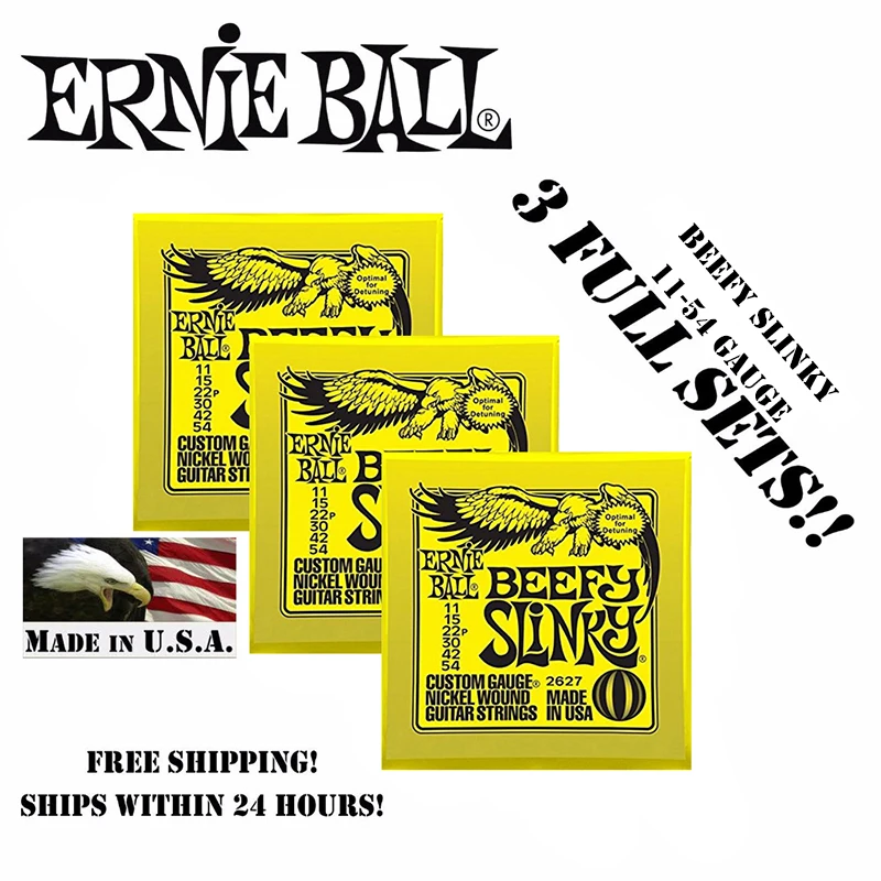 3 упаковки! Оригинальные струны Ernie Ball 2627 из никеля Beefy Slinky для настройки