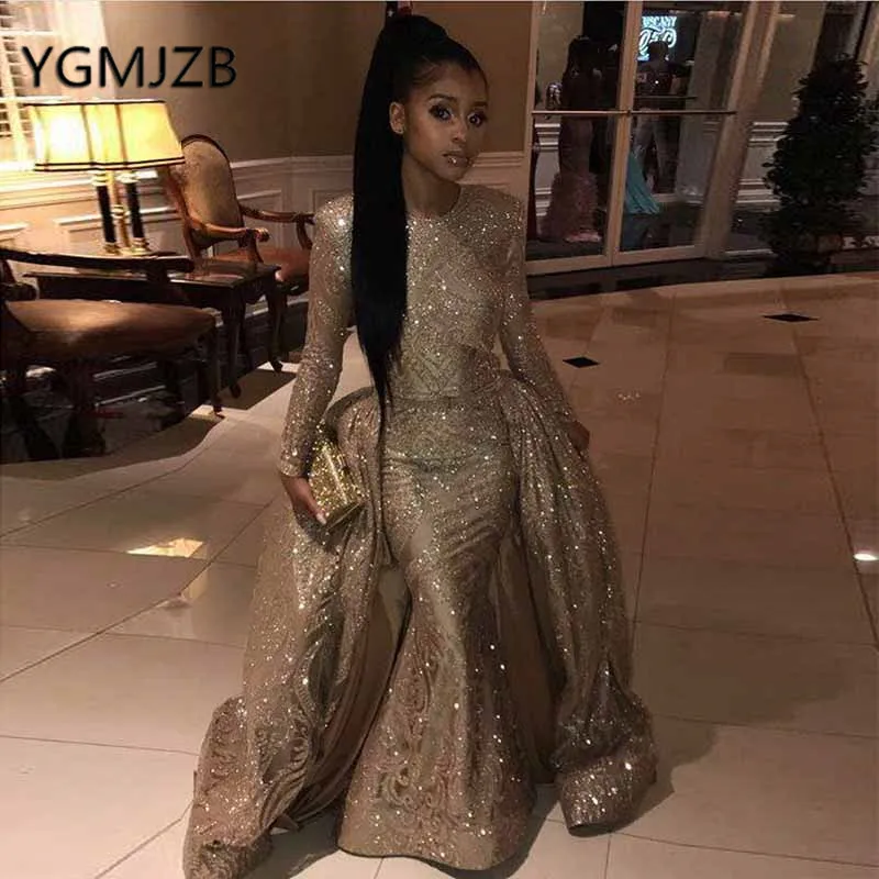 Long Sleeve Evening Dresses 2019 with Removable Train Mermaid Sparkly Sequin Lace African Women Formal Prom Dress Party Dress
Long Sleeve Evening Dresses 2019 with Removable Train Mermaid Sparkly Sequin Lace African Women Formal Prom Dress Party Dress