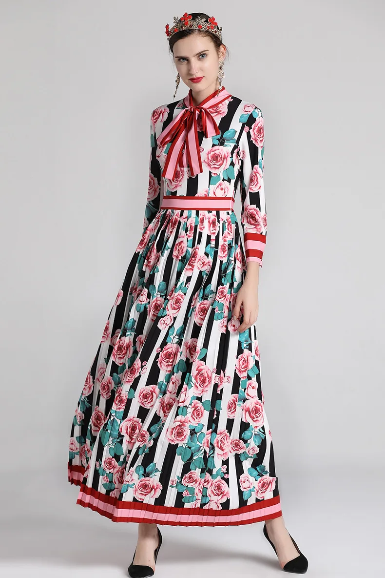 Women autumn long sleeve pleated dress New 2018 Fall runway bowtie rose print stripe maxi dress D520
Women autumn long sleeve pleated dress New 2018 Fall runway bowtie rose print stripe maxi dress D520