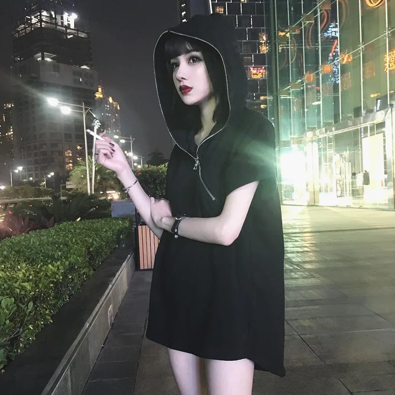 Darkness Steampunk Loose Sexy Party Dresses Rock Punk Black Zipper Short Sleeve Hooded Mini Fancy Dress Women Gothic Clothing
Darkness Steampunk Loose Sexy Party Dresses Rock Punk Black Zipper Short Sleeve Hooded Mini Fancy Dress Women Gothic Clothing