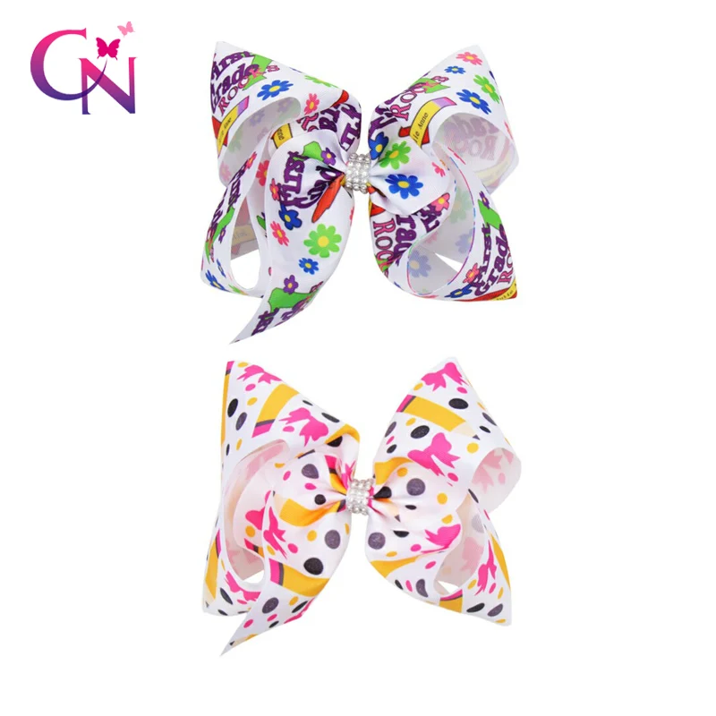 CN 8 Pcs/Lots 7" BACK TO SCHOOL Hair Bows With Clip For Girls Large Pencil Print Rhinestone Hair Clips Children Hair Accessories
CN 8 Pcs/Lots 7" BACK TO SCHOOL Hair Bows With Clip For Girls Large Pencil Print Rhinestone Hair Clips Children Hair Accessories