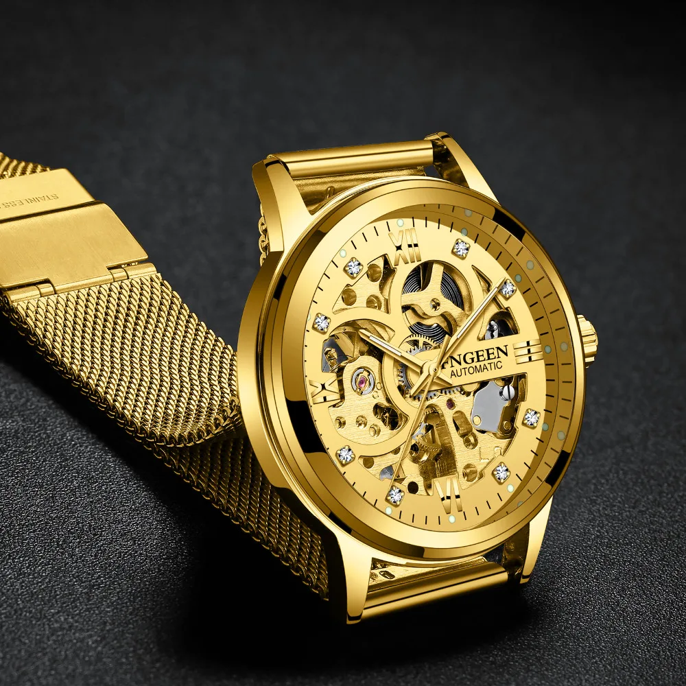Men Luminous Mechanical Watch Top Brand FNGEEN Luxury Skeleton Automatic Watches Stainless Steel Mesh Strap Men's Watch Relogio
Men Luminous Mechanical Watch Top Brand FNGEEN Luxury Skeleton Automatic Watches Stainless Steel Mesh Strap Men's Watch Relogio