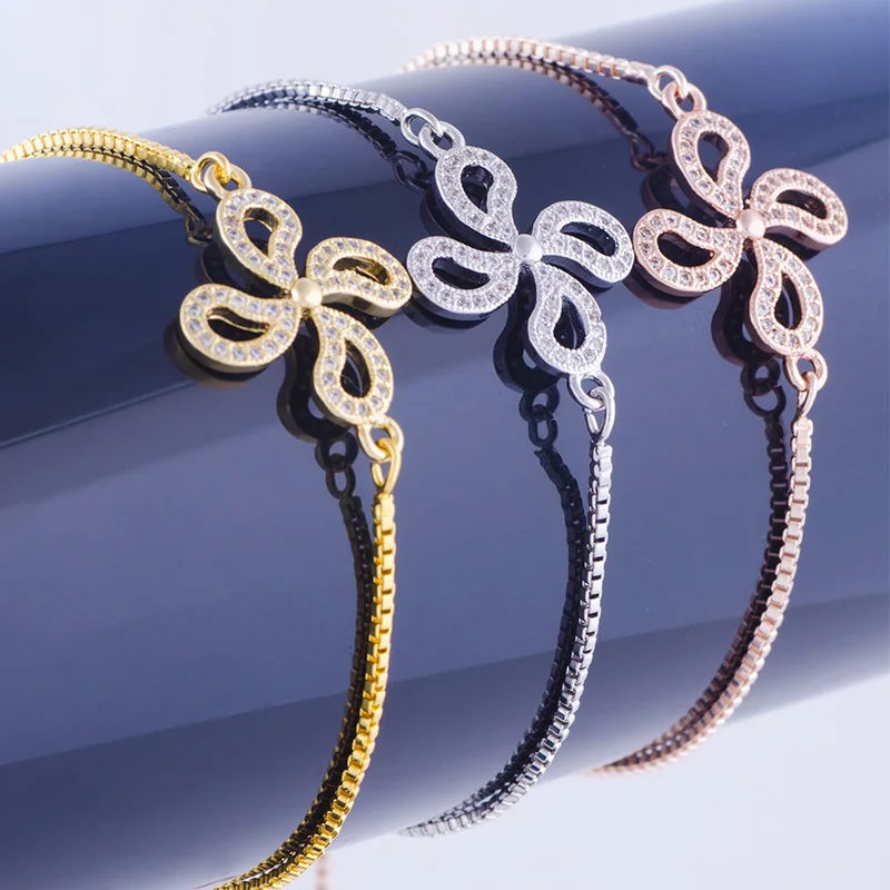 

Fashion Jewelry Charm Zircon Flower Bracelets Bangles Handmade Copper Micro Pave Square Chain Bracelet Women Diy Pulseras Mujer