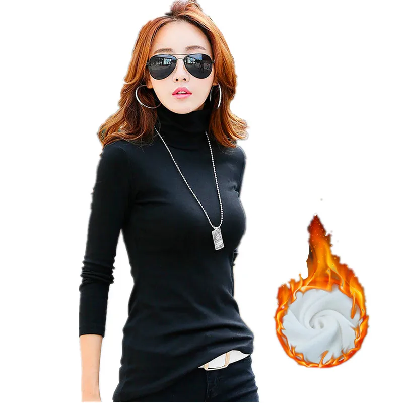 Women's Turtleneck With Long Sleeves T-shirts Female Autumn Winter Velvet Tops Korean Style Slim White Black Cotton t-shirt
Women's Turtleneck With Long Sleeves T-shirts Female Autumn Winter Velvet Tops Korean Style Slim White Black Cotton t-shirt