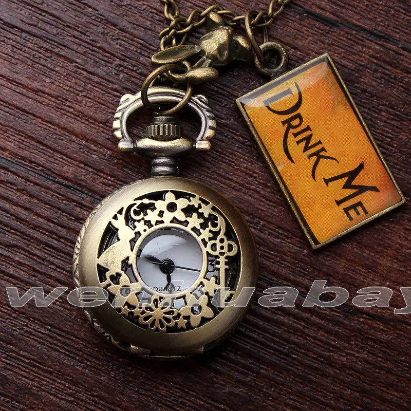 Винтажные Ретро полые часы с надписью DRINK ME Alice In Wonderland кварцевые карманные