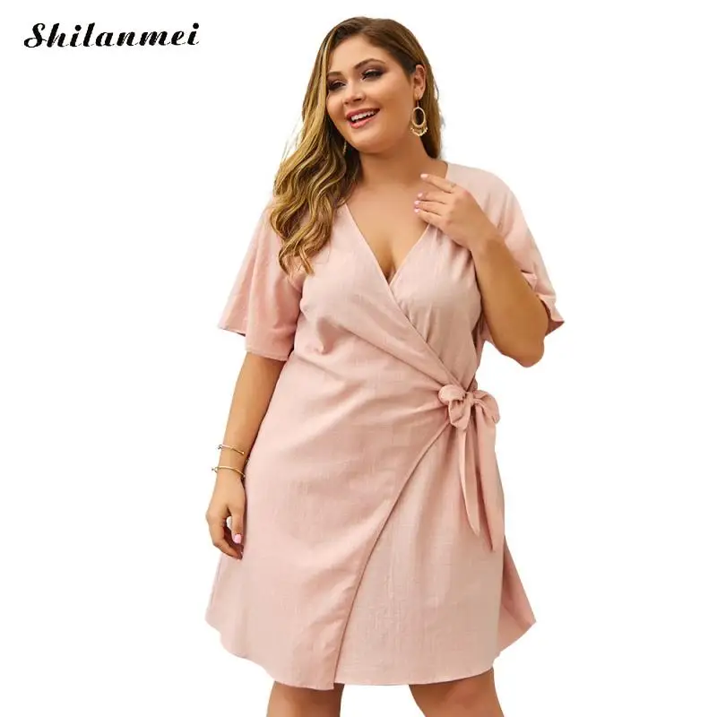 Plus Size 4xl Cotton Dress Women Summer Deep V-Neck Short Sleeve Elegant Loose Solid Color Casual Dresses Knee Length With Belt
Plus Size 4xl Cotton Dress Women Summer Deep V-Neck Short Sleeve Elegant Loose Solid Color Casual Dresses Knee Length With Belt
