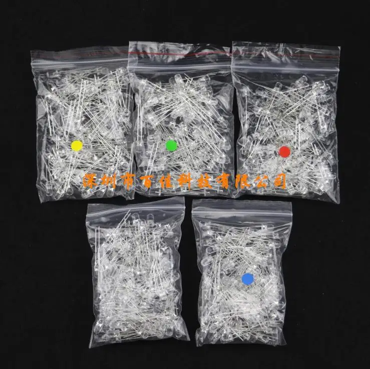 5mm long foot round super bright LED light emitting diode kit red / green / blue / yellow / white each 100pcs
5mm long foot round super bright LED light emitting diode kit red / green / blue / yellow / white each 100pcs