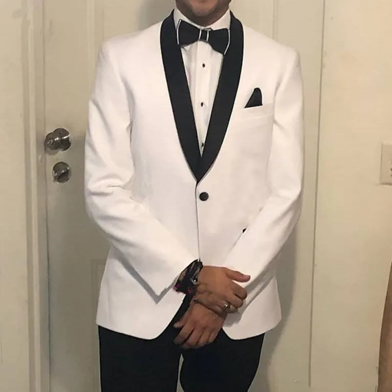 Simple Cheap White Wedding Groom Tuxedos Black Shawl Lapel Mens Suits Slim Fit Two Piece Business Party Suit
Simple Cheap White Wedding Groom Tuxedos Black Shawl Lapel Mens Suits Slim Fit Two Piece Business Party Suit
